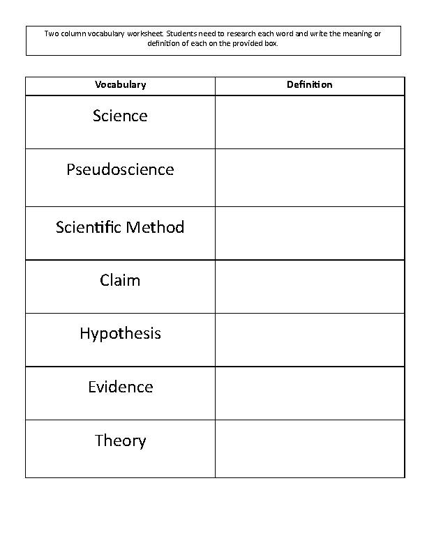 Science vs. Pseudoscience worksheets Classful