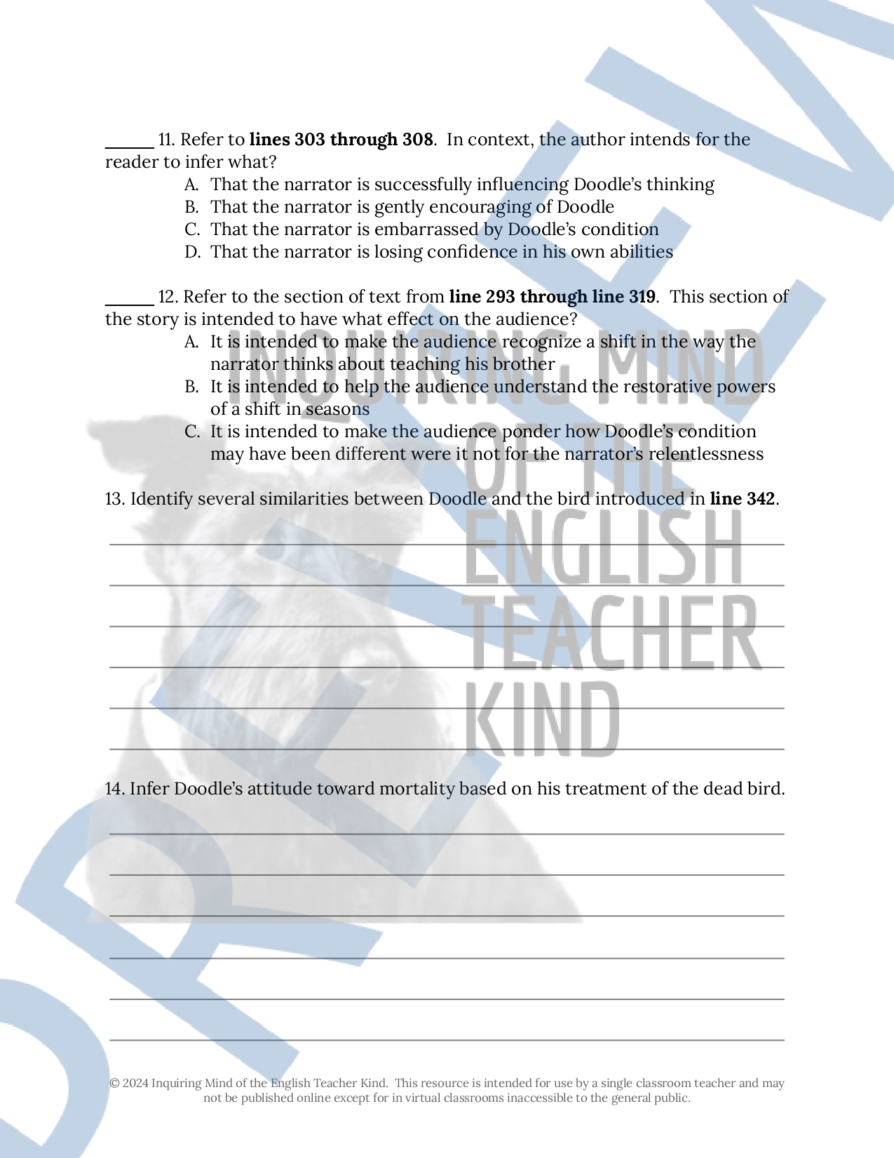 The Scarlet Ibis by James Hurst Close Reading Analysis Worksheet - Classful