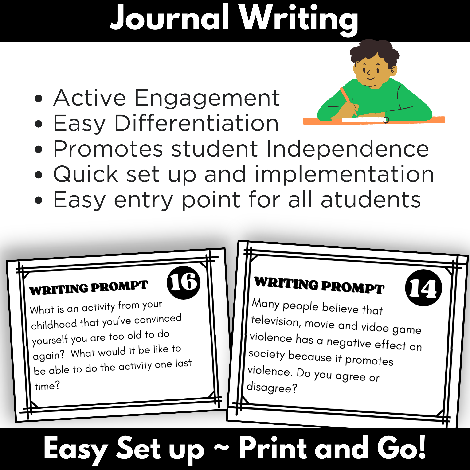 Journal Writing Task Cards | Writing Prompts - Classful