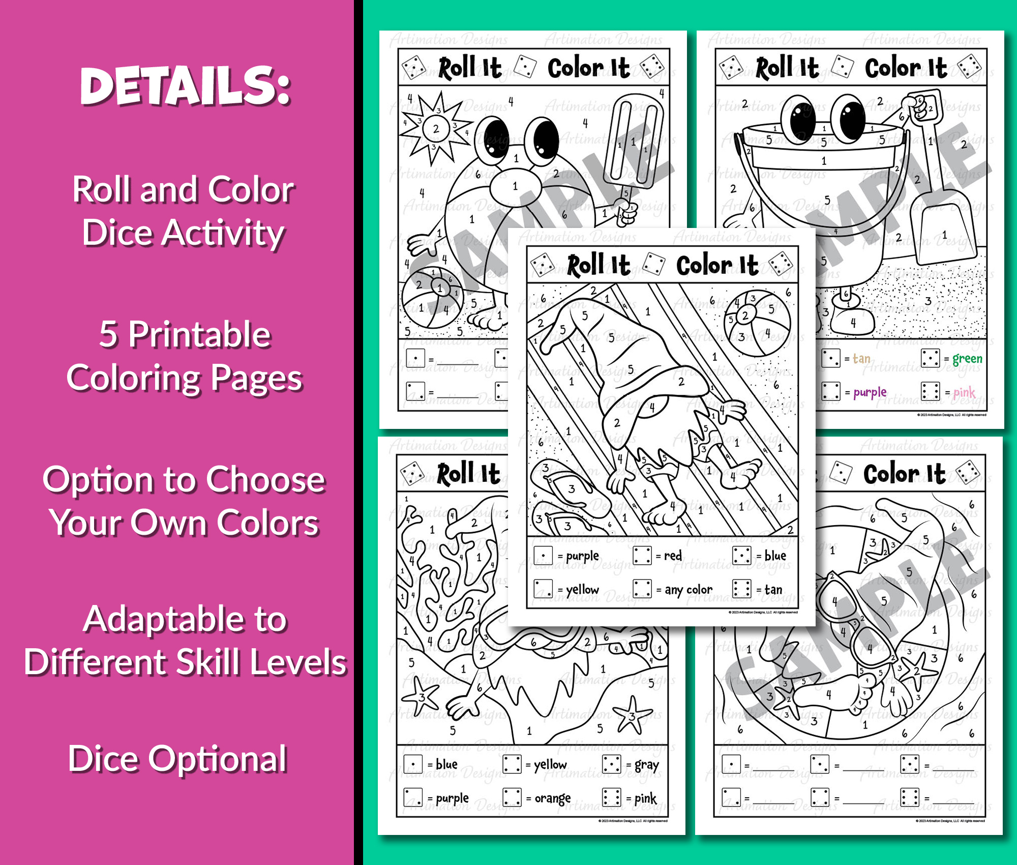 Summer Color by Number | Roll and Color Dice Game | End of Year Math ...