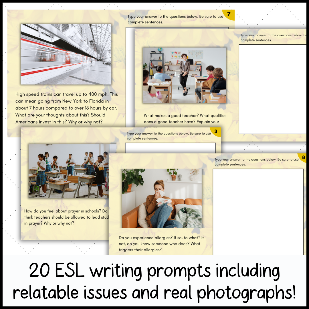 ESL Digital Bell Ringers Writing Prompts with Pictures for May | Middle ...