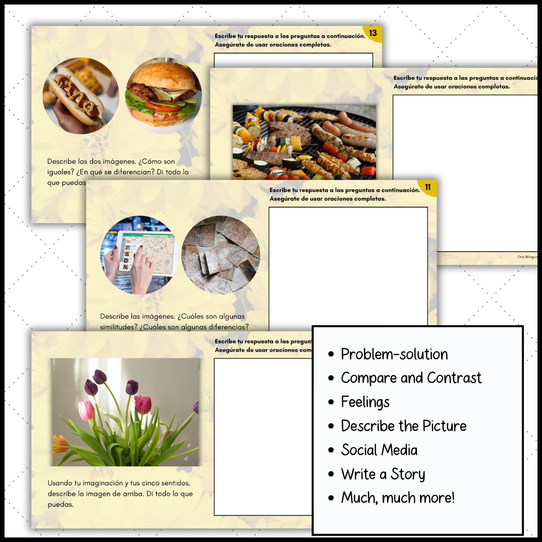 Advanced Spanish 3 & 4 Writing Prompts with Pictures for May | Bell ...