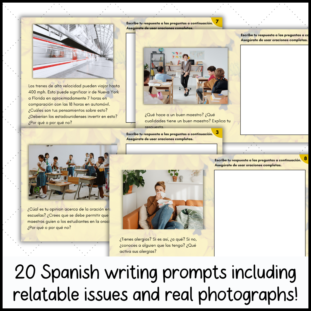 Advanced Spanish 3 & 4 Writing Prompts with Pictures for May | Bell ...