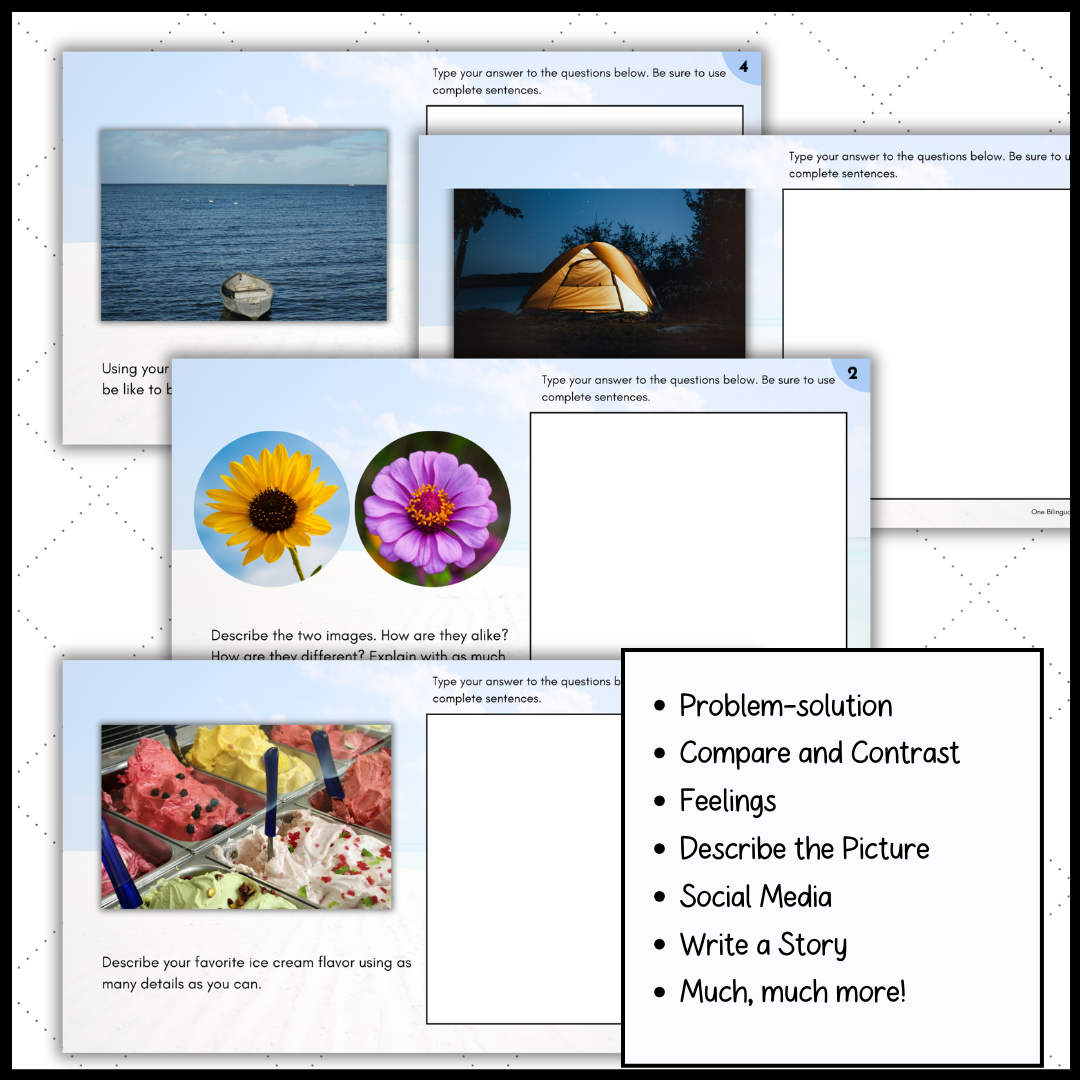 ESL Bell Ringers Writing Prompts with Pictures for Summer - Classful