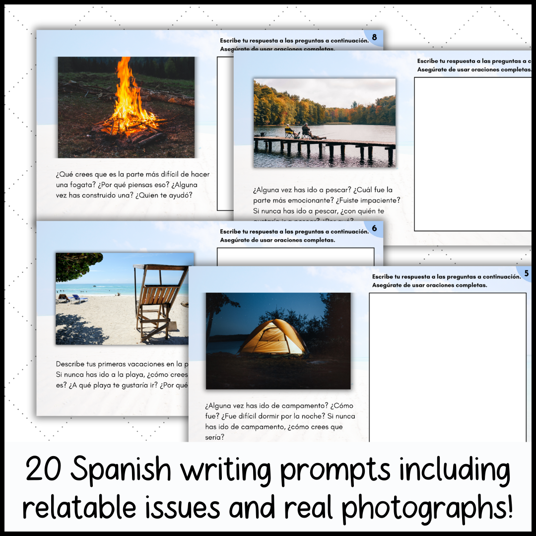 Spanish 3 & 4 Journal Writing Prompts for Summer with Pictures Bell ...