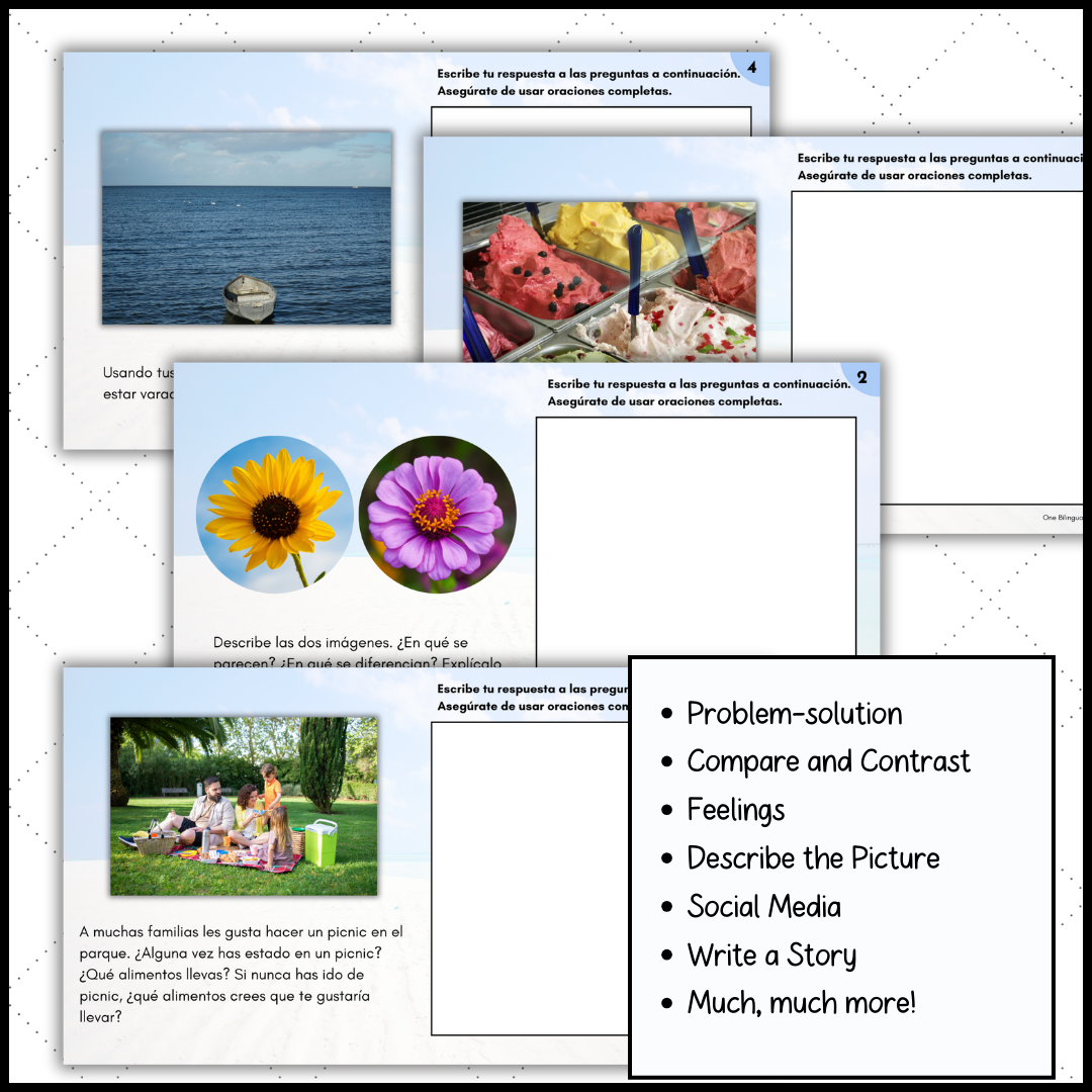 Spanish 3 & 4 Journal Writing Prompts for Summer with Pictures Bell ...