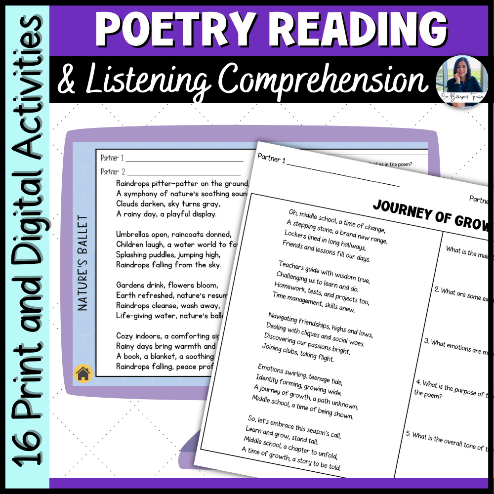 Reading and Listening Comprehension Poetry Passages and Activities 