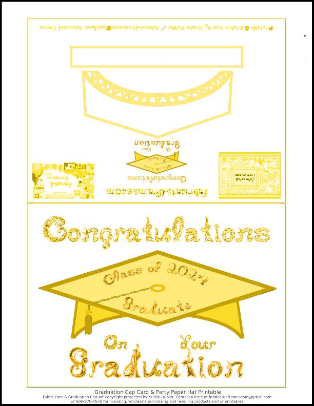 Gold Graduation Cap Party Hat or Card Printable With Gold Fabric Font ...