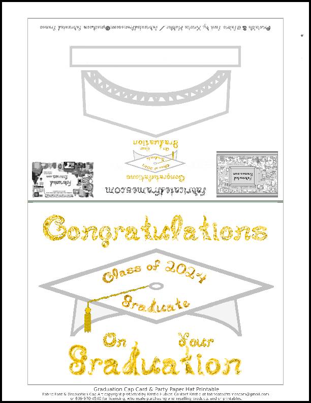 White Graduation Cap Party Hat or Card Printable With Gold Fabric Font ...