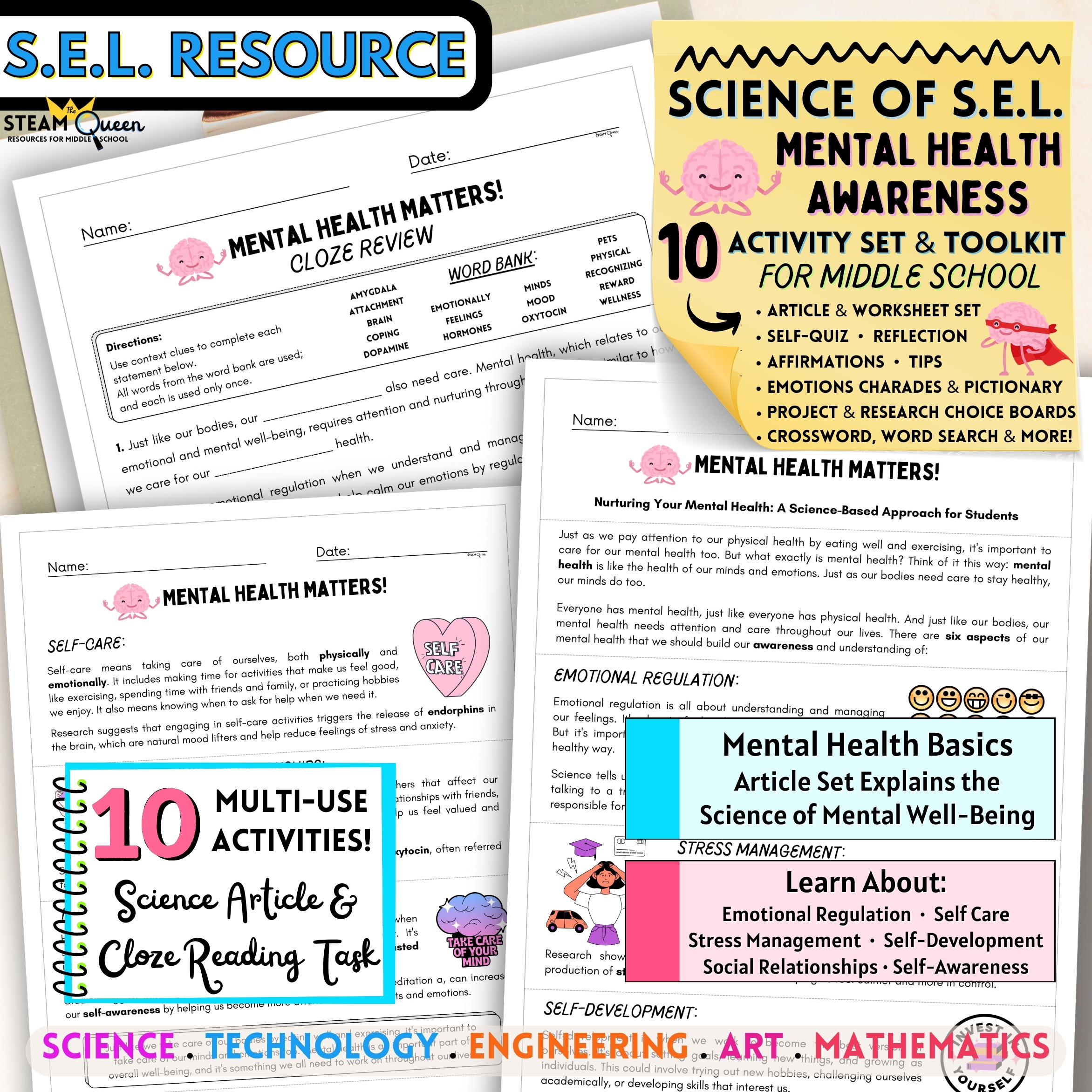 Mental Health Awareness Month! 10 Activity Set for Middle School ...