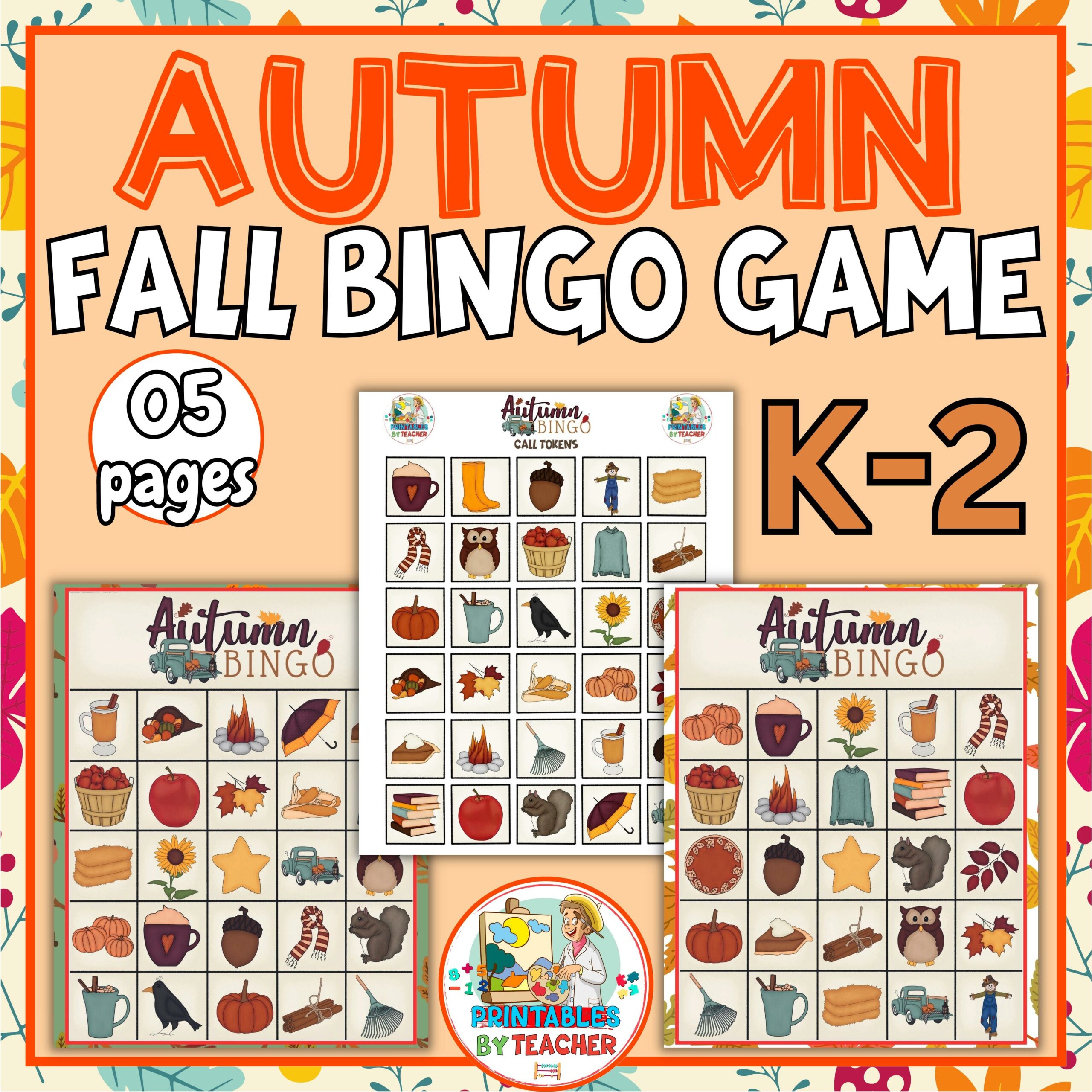 Back to school autumn bingo game worksheets for kids- fall school ...