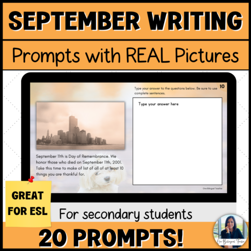 ESL Bell Ringers Writing Prompts with Pictures for September - Classful