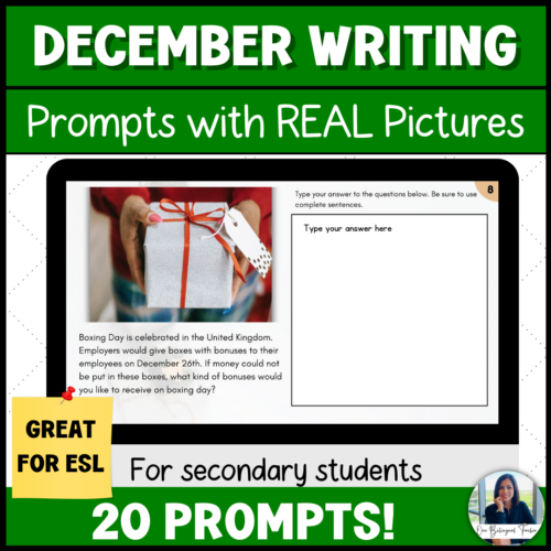 ESL Bell Ringers Writing Prompts with Pictures for December - Classful