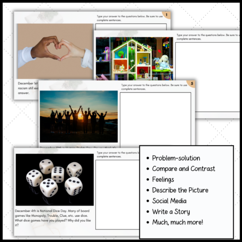 ESL Bell Ringers Writing Prompts with Pictures for December - Classful