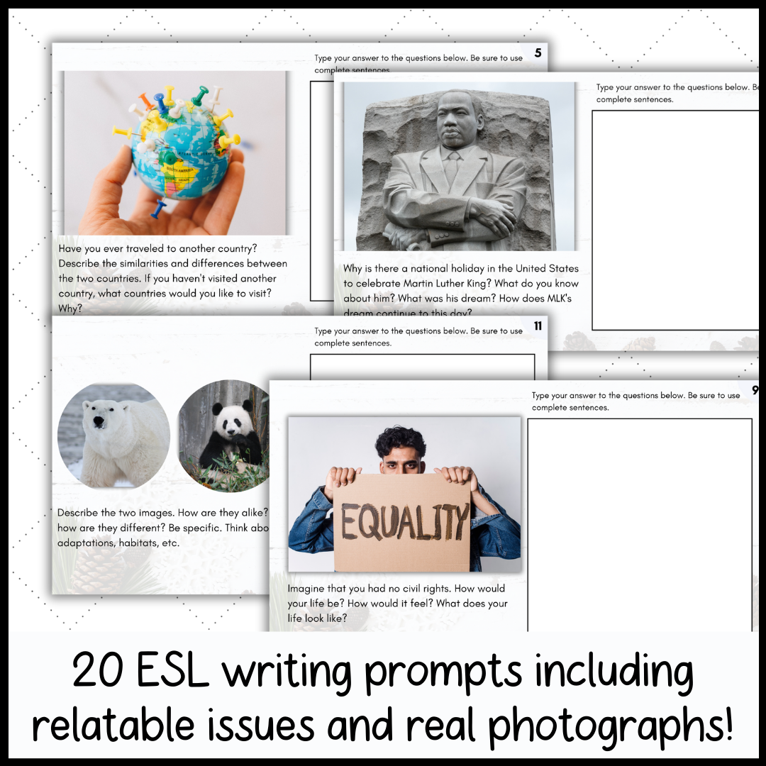 ESL Bell Ringers Writing Prompts with Pictures for January - Classful
