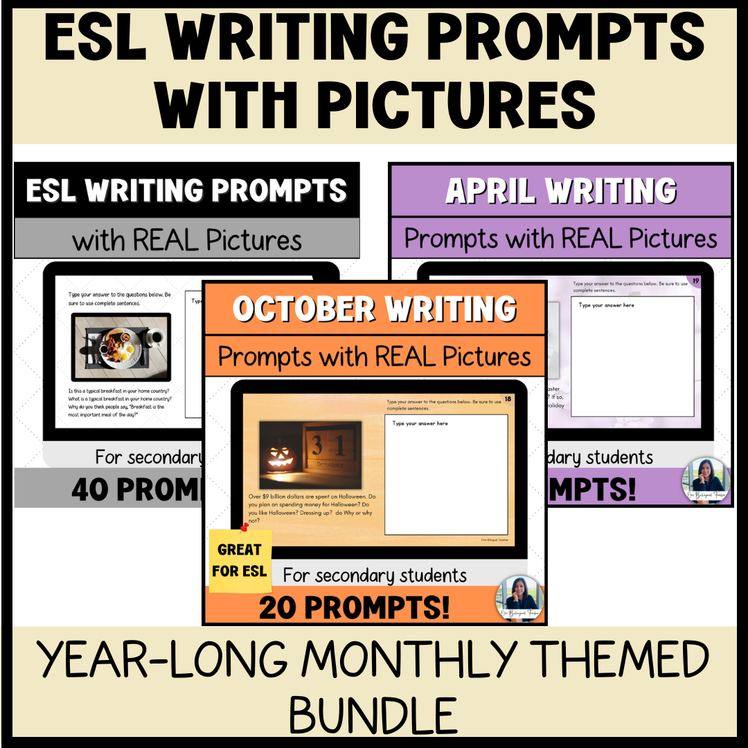 ESL Bell Ringers Writing Prompts with Pictures | Middle & High