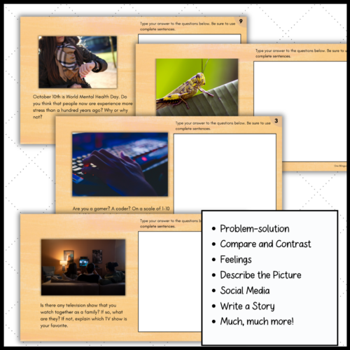 ESL Bell Ringers Writing Prompts with Pictures | Middle & High School ...