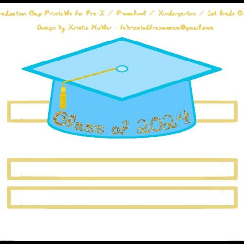 Graduation Cap Teal Blue Paper Party Hat Printable With Class of 2024 ...
