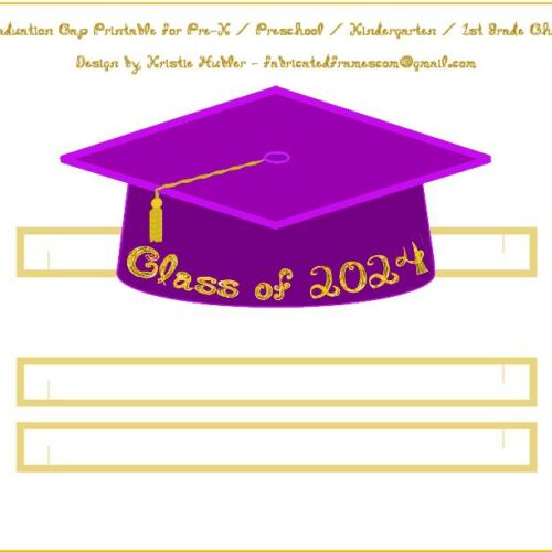 Graduation Cap Purple Paper Party Hat Printable With Class of 2024 In ...
