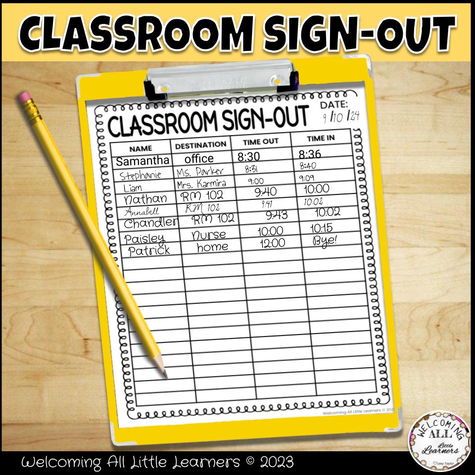 Classroom Management Student Sign-in Sheet- Routine & Procedures, Bathroom Sheet - Classful for Free Printable Bathroom Sign Out Sheet For Classroom