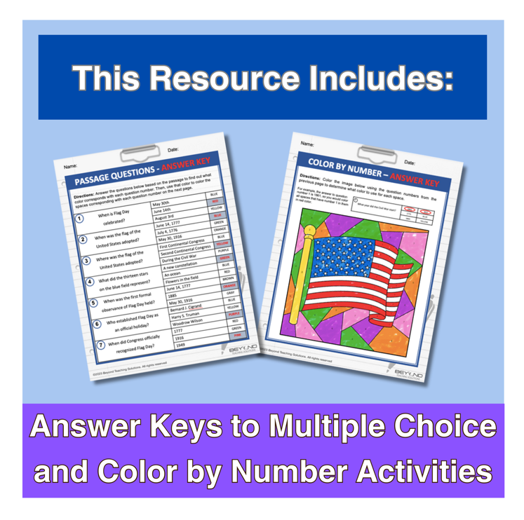 Flag Day Reading and Writing Activity - 7th-9th Grade - Color by Number ...