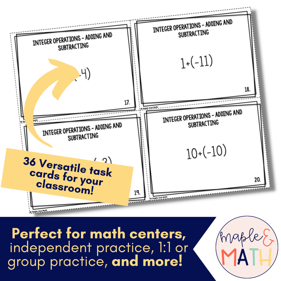 Adding and Subtracting Integers Task Cards 7th Grade - Classful