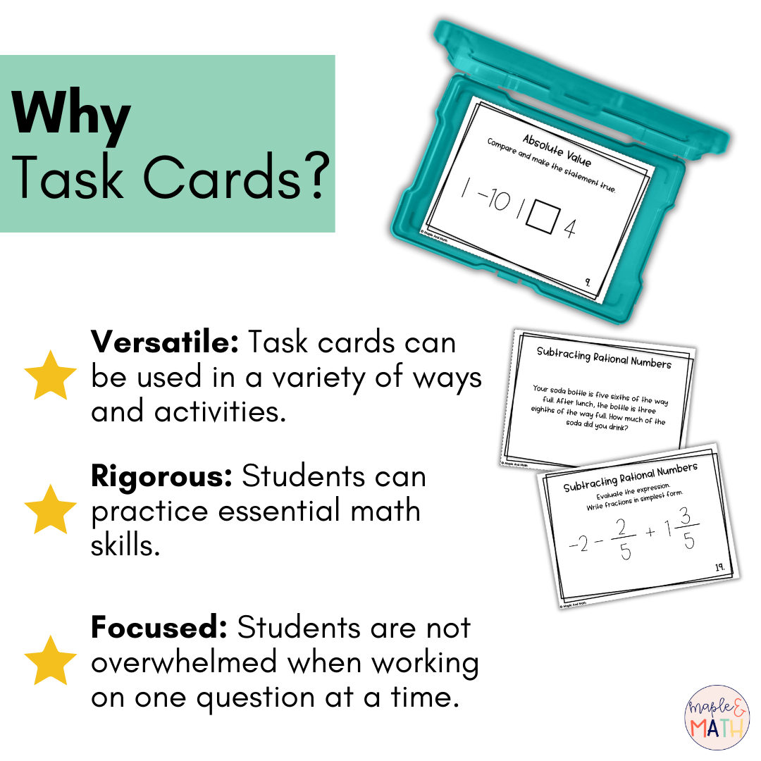 Adding and Subtracting Integers Word Problems Task Cards 7th Grade ...