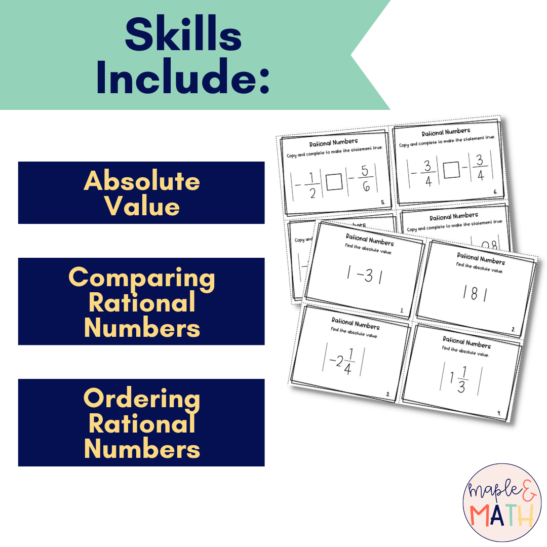 Rational Numbers Comparing and Ordering and Absolute Value Task Cards ...
