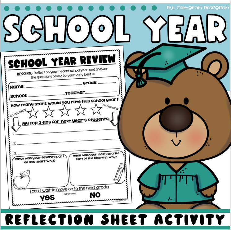 End of the School Year Reflection Sheet Review Activity FREEBIE - Classful