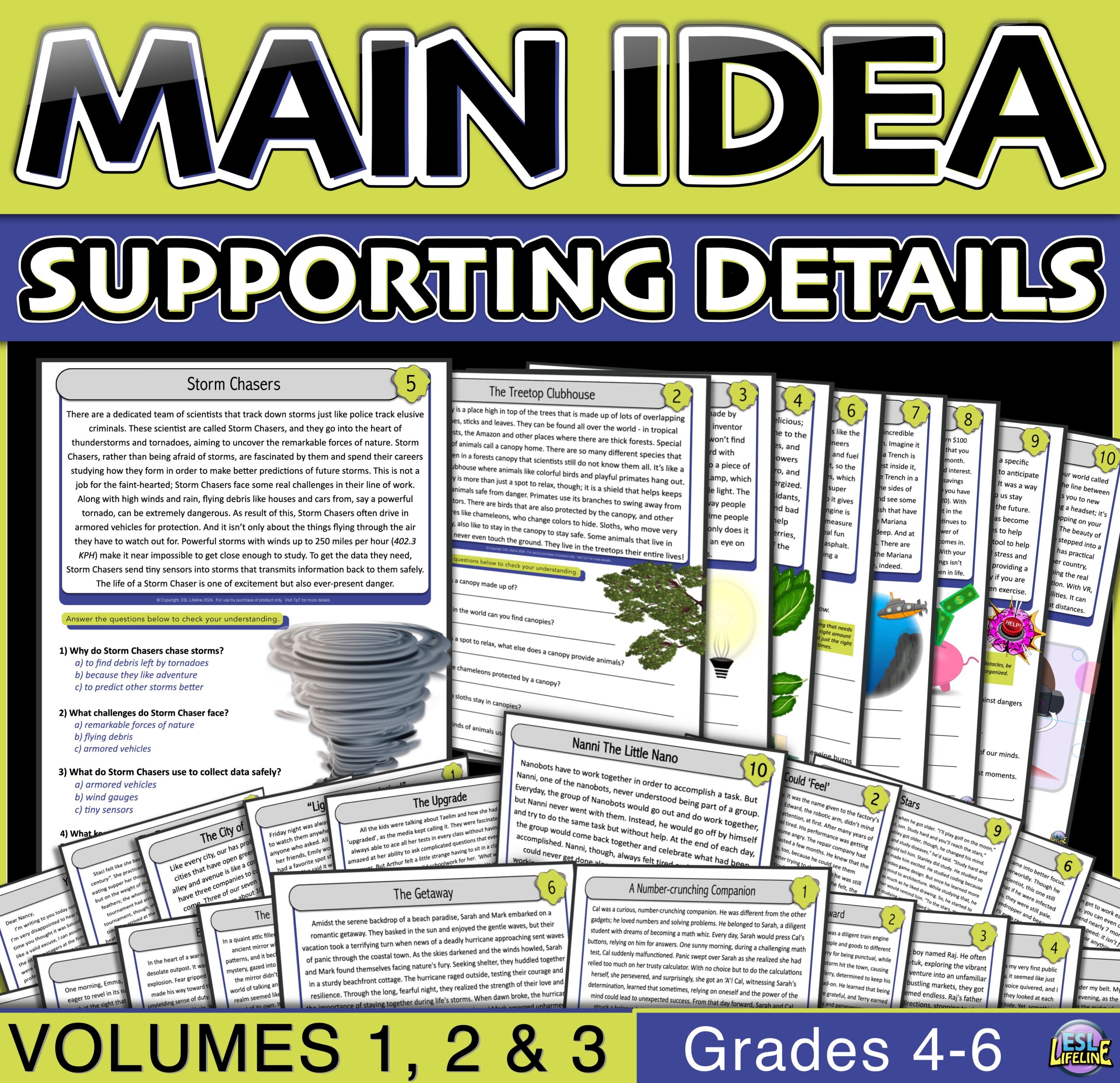 Main Idea and Supporting Details 30 Short Reading Comprehension Passages  with Questions and Tasks - Classful, image size:2560x2475