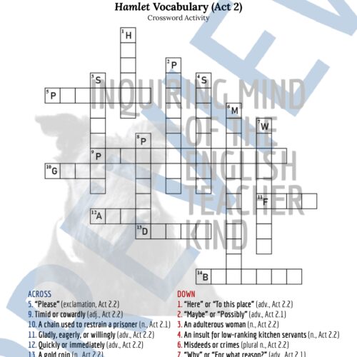 Shakespeare's Hamlet Act 2 Vocabulary Games for High School - Classful