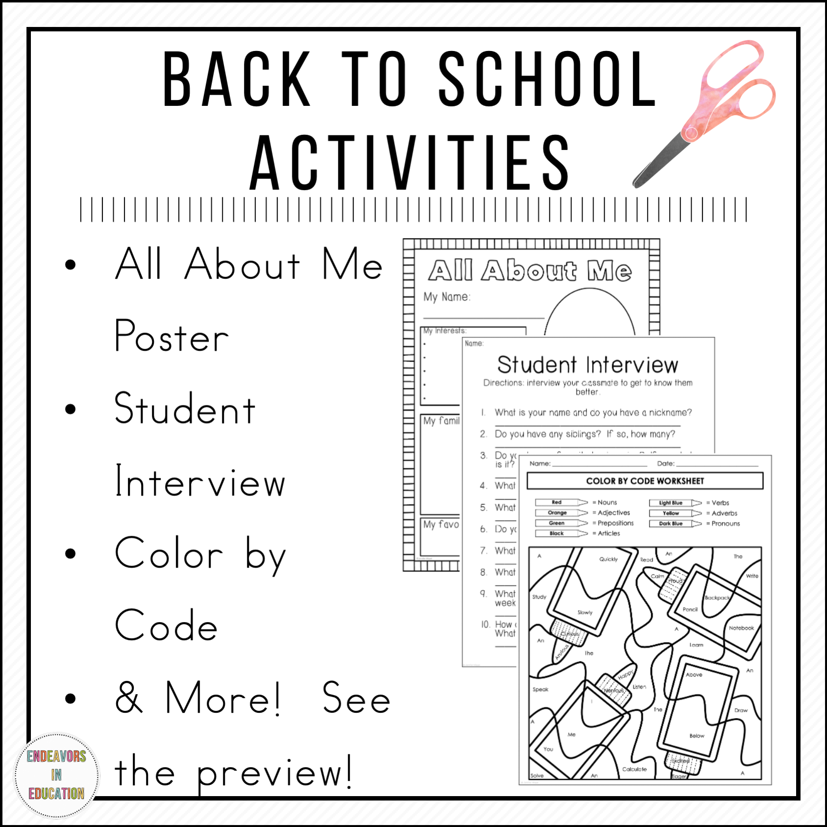 Back to School Activities for the First Week of School All About Me and ...
