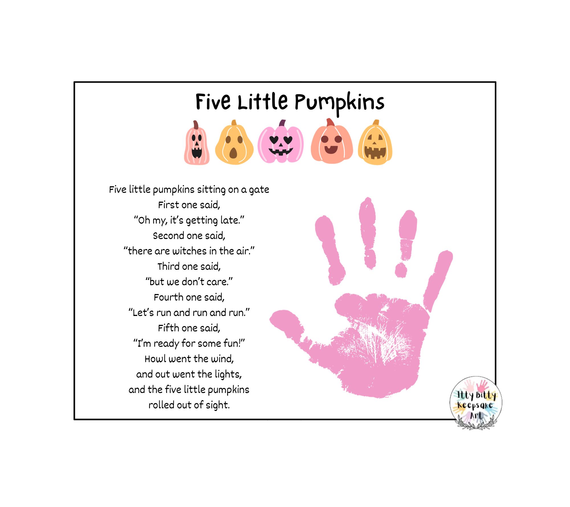 Five Little Pumpkins Poem Handprint Craft Art Printable Template ...