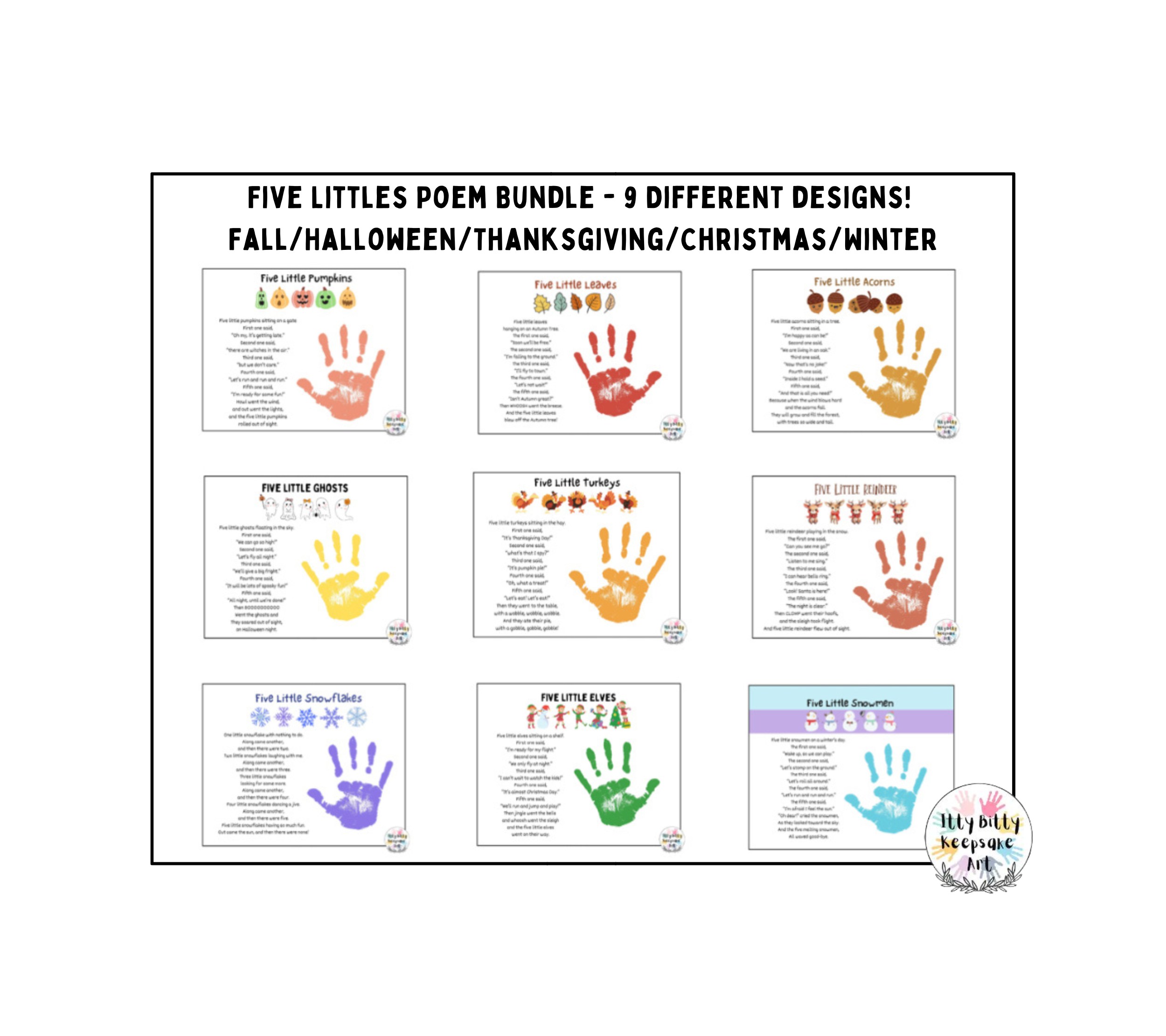 Five Little Poems Bundle Handprint Craft Art Printable Template ...