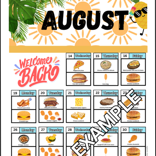 NEBO August picture lunch menu 2024 (Only August). Classful