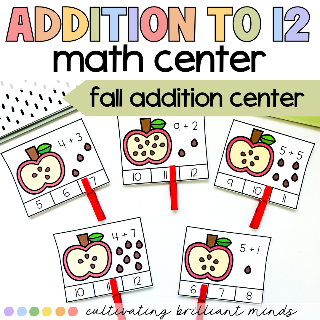 Fall Addition to 12 Math Center | Apples | Autumn | Addition Activities ...