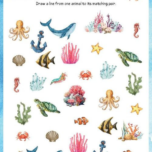 Ocean Animals Match-Up Game for Kids, Printable Memory Matching and ...