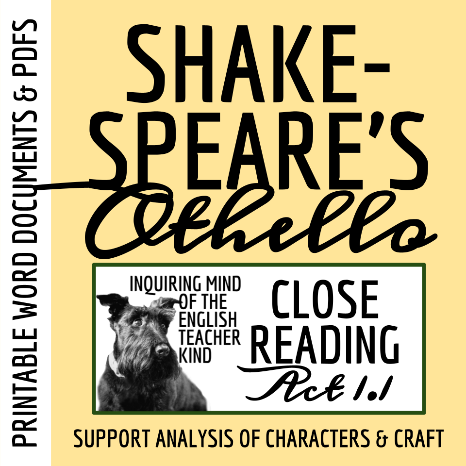 Othello Act 1 Scene 1 Close Reading Analysis Worksheet and Answer Key ...