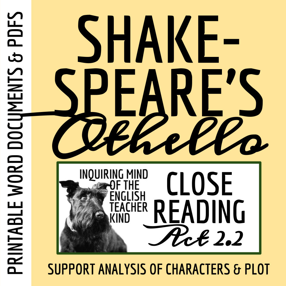 Othello Act 2 Scene 2 Close Reading Analysis Worksheet and Answer Key ...
