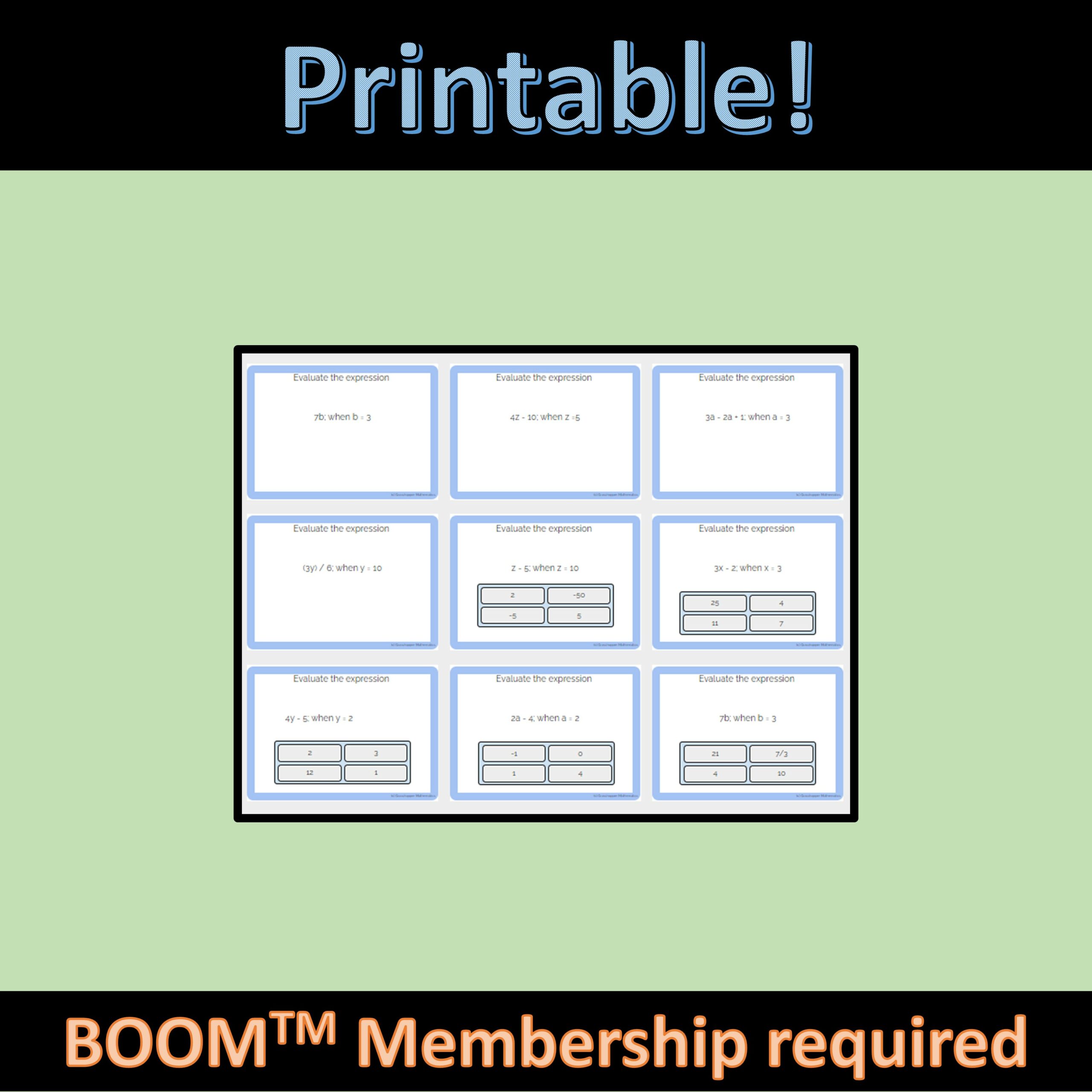 Evaluating Expressions 1 Boom Digital Task Cards - Classful