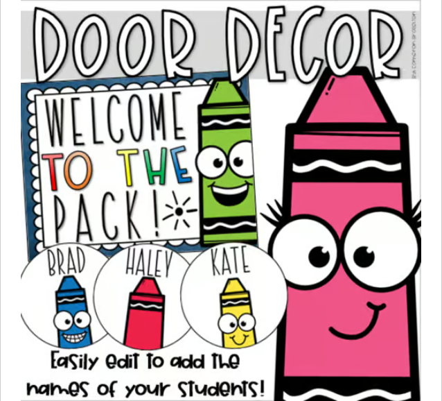 Back to School Door Decorations Bulletin Board Display Crayon Theme ...
