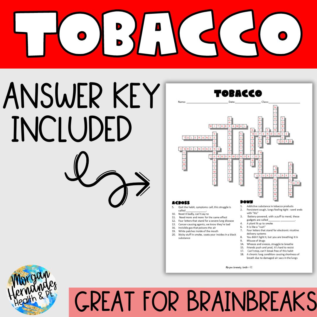 tobacco word search answer key Tobacco Crossword Puzzle