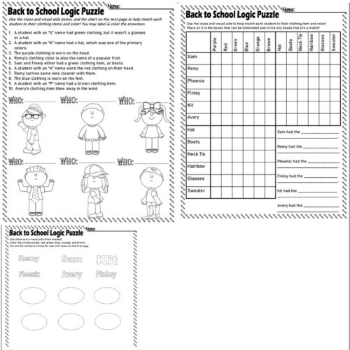 Student Logic Puzzle Back to School Critical Thinking Skills with Graph ...