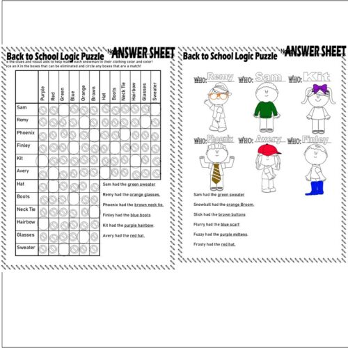 Student Logic Puzzle Back to School Critical Thinking Skills with Graph ...