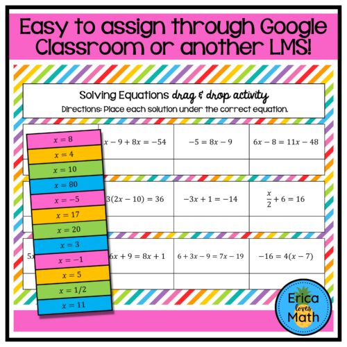 Solving Equations Digital Activity Drag & Drop - Classful