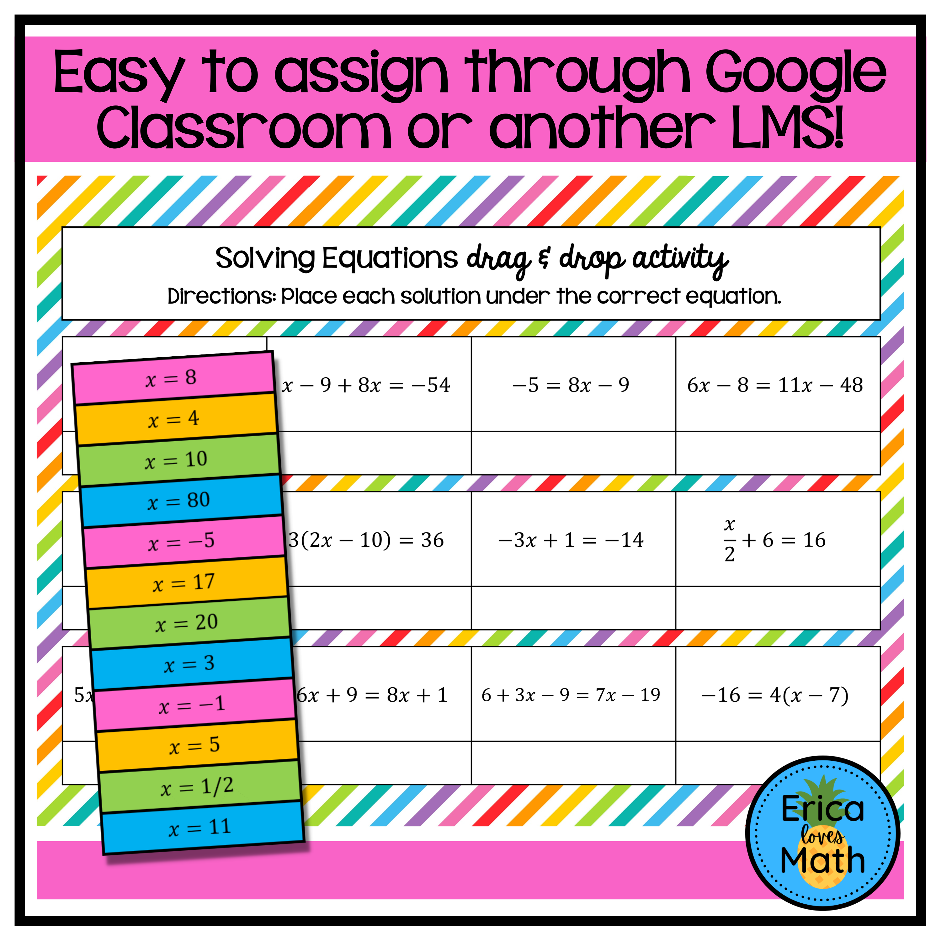 Solving Equations Digital Activity Drag & Drop - Classful