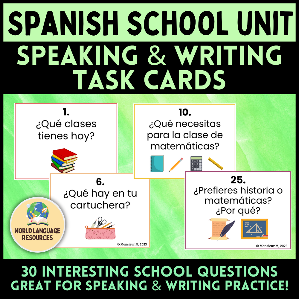 En la escuela- Spanish School Unit - Speaking & Writing Task Cards ...