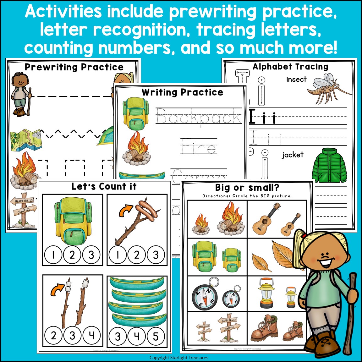 Camping Pre-K Kindergarten Worksheets for Early Readers - Summer Camp ...