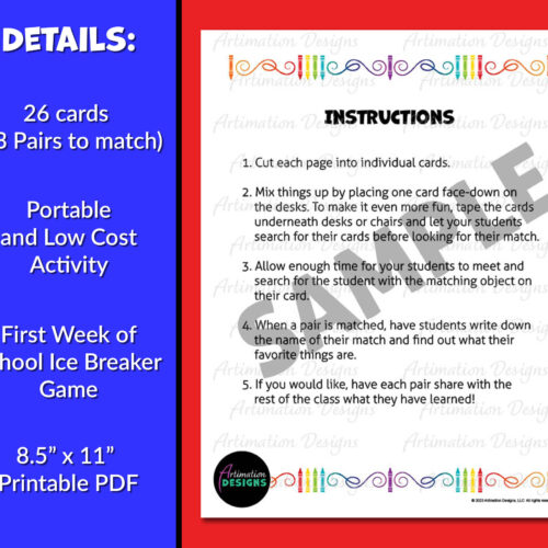 Back to School | Ice Breaker Matching Game | First Day of School ...