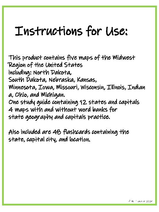 Midwest Region States and Capitals Maps, Flashcards, and Study Guide ...